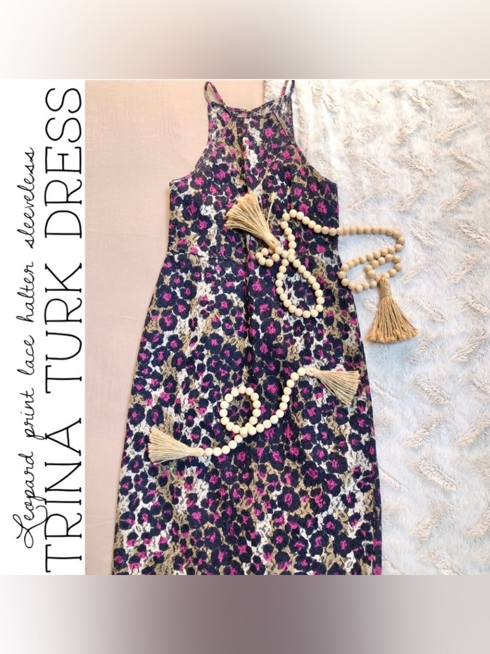 Trina Turk Leopard Print Halter Lace Dress
